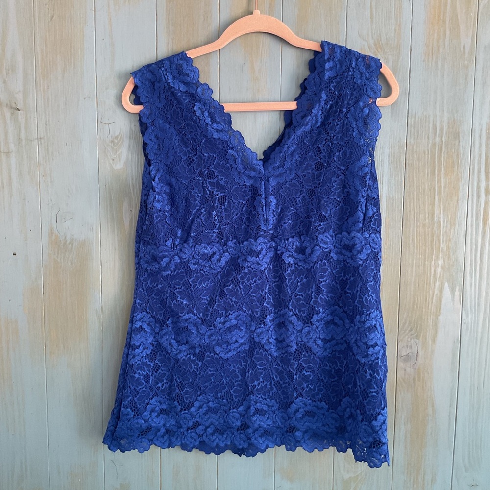 I.N.C. BLUE LACE LINED TOP BLOUSE DOUBLE VEE NECK SZ 1X